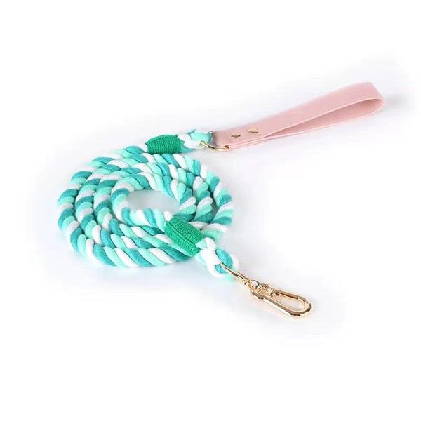 Petspuff Spring Luxe Leather & Cotton Rope Dog Lead – Handmade 5ft Leash, Solid Brass
