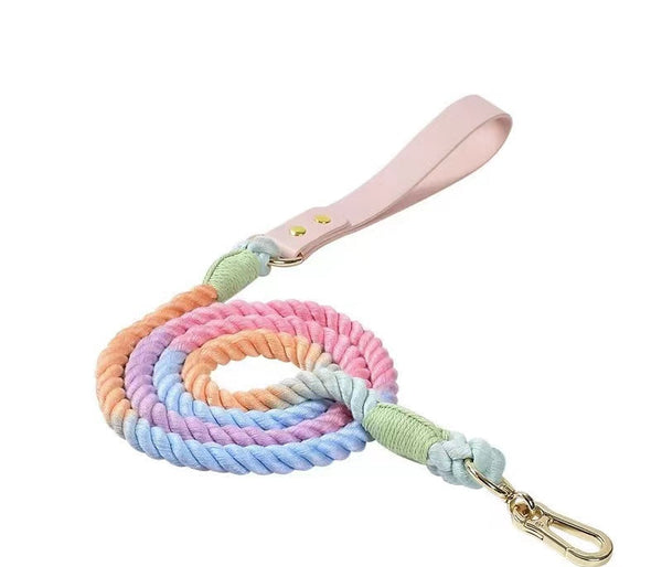 Petspuff Bright Luxe Leather & Cotton Rope Dog Lead – Handmade 5–6ft Leash, Solid Brass