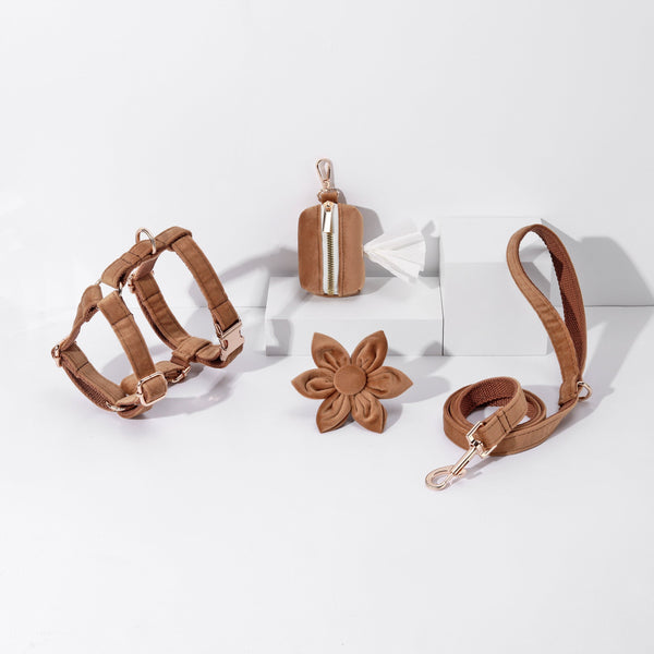 Petspuff Step-In Floral Harness Bundle – Brown | Pack of 4 | Dog & Cat
