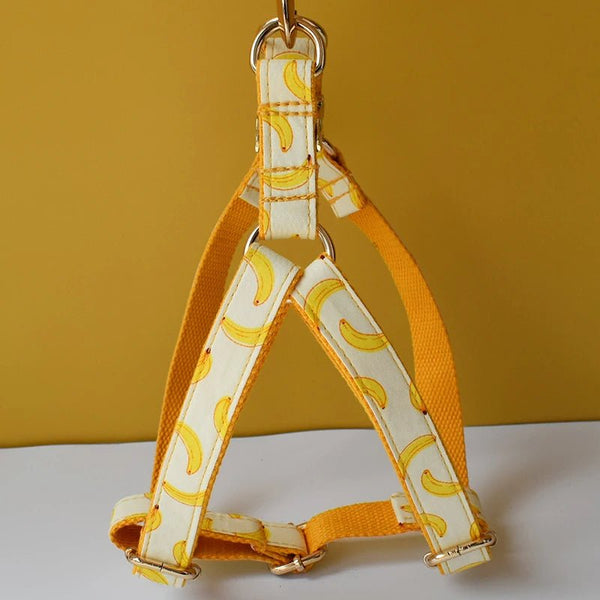 Petspuff Banana Print Dog Harness & Lead – Adjustable Fabric Harness for Small to Large Dogs