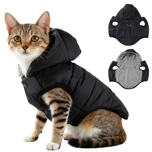 Petspuff Waterproof Cat Hoodie Jacket – Fleece-Lined Winter Coat with D-Ring | Cats & Small Dogs