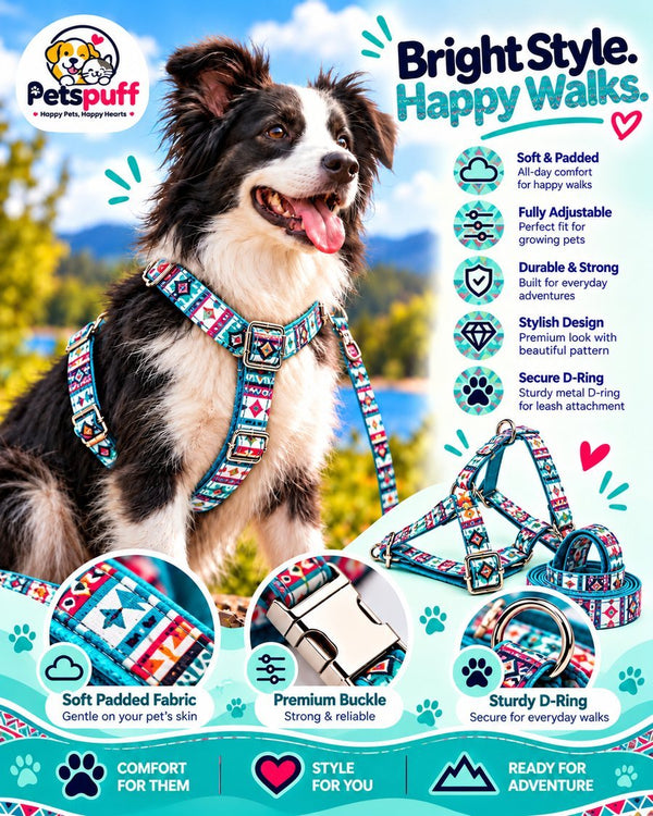 Petspuff Tropical Print Step-In Harness & Lead Set – 2 Piece | Small Dogs, Puppies & Cats - Petspuff