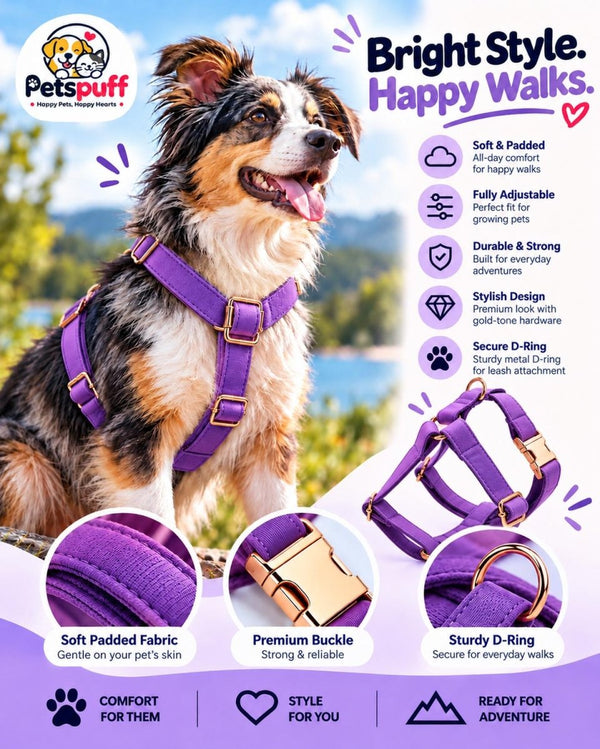 Petspuff Dark Purple Step-In Harness for Small Dogs, Puppies & Cats – Adjustable, Lightweight - Petspuff