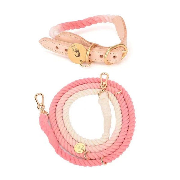 Petspuff Hands-Free Rope Leash & Luxe Leather Collar Bundle – Strawberry Love | Handmade