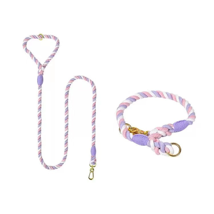 Petspuff Sweet Dream Cotton Rope Dog Lead & Collar Set – Handmade Matching Leash, Solid Brass