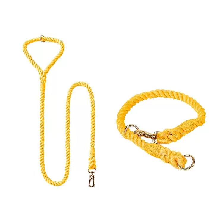 Petspuff Golden Garden Cotton Rope Dog Lead & Collar Set – Handmade Matching Leash, Solid Brass