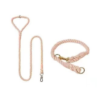 Petspuff Cotton Coral Cotton Rope Dog Lead & Collar Set – Handmade Matching Leash, Solid Brass