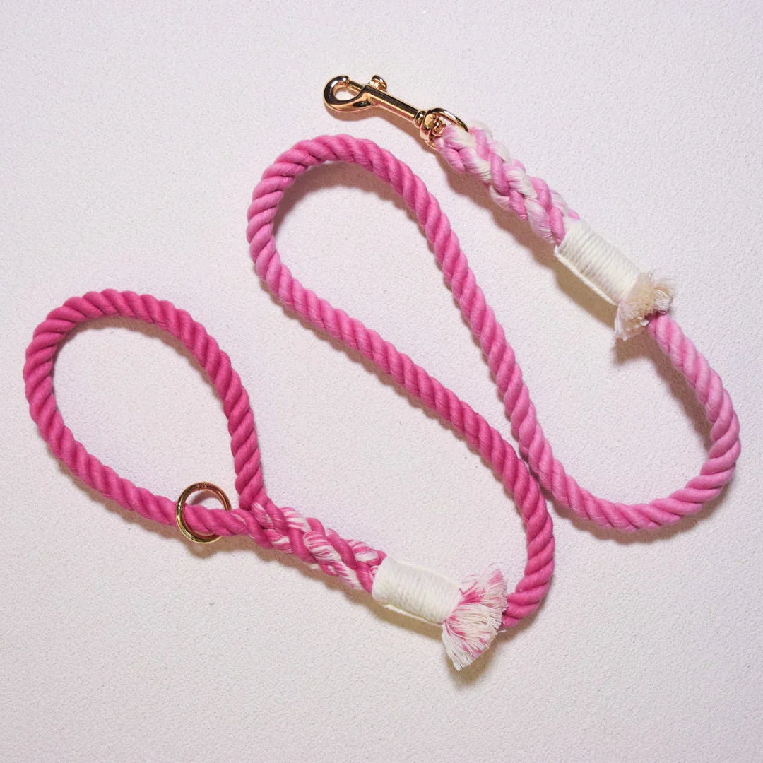 Petspuff Hot Pink Cotton Rope Dog Lead – Handmade 5ft Leash with Solid Brass Hardware