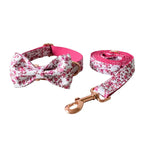 Petspuff Personalised Floral Bow Tie Dog Collar & 1.5m Lead – Metal Buckle, Engraved Name Tag - Petspuff
