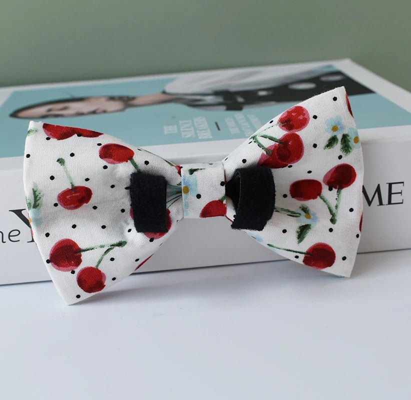 Petspuff Personalised Fruit Print Dog Collar & Lead with Bow Tie – Engraved Name Tag | S–XL
