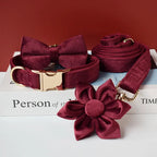 Petspuff Personalised Velvet Dog Collar with Flower or Bow & Lead – Gold Buckle, Engraved Name Tag - Petspuff