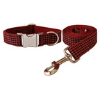 Petspuff Personalised Check Bow Dog Collar & Lead – Engraved Name Tag | French Bulldog to Labrador
