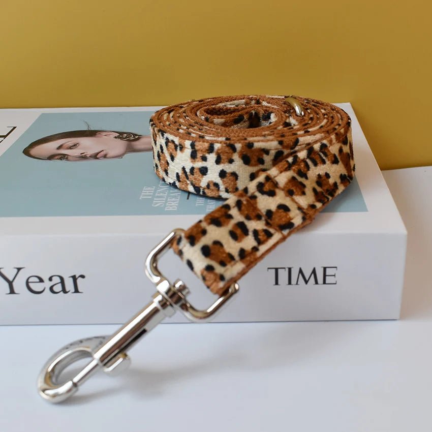Petspuff Personalised Leopard Print Bow Tie Dog Collar & Lead – Engraved Name Tag | S–XL