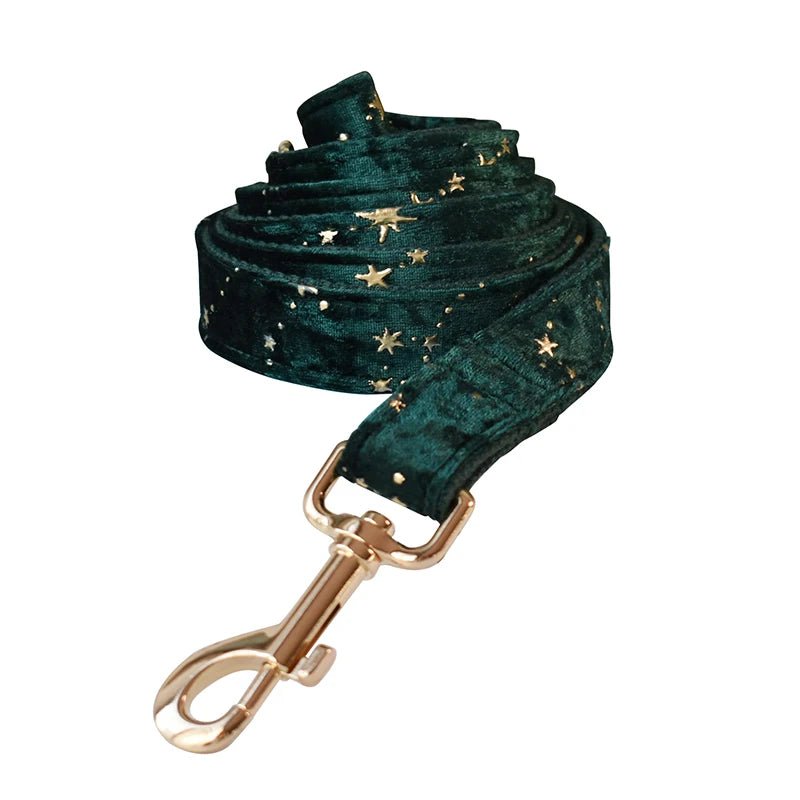 Petspuff Personalised Green & Burgundy Velvet Dog Collar & Lead – Engraved Name Tag, Bow | S–XL - Petspuff