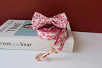 Petspuff Personalised Floral Bow Tie Dog Collar & 1.5m Lead – Metal Buckle, Engraved Name Tag - Petspuff