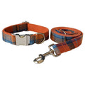 Petspuff Personalised Check Dog Collar & Lead with Bow – Engraved Name Tag | S–XL