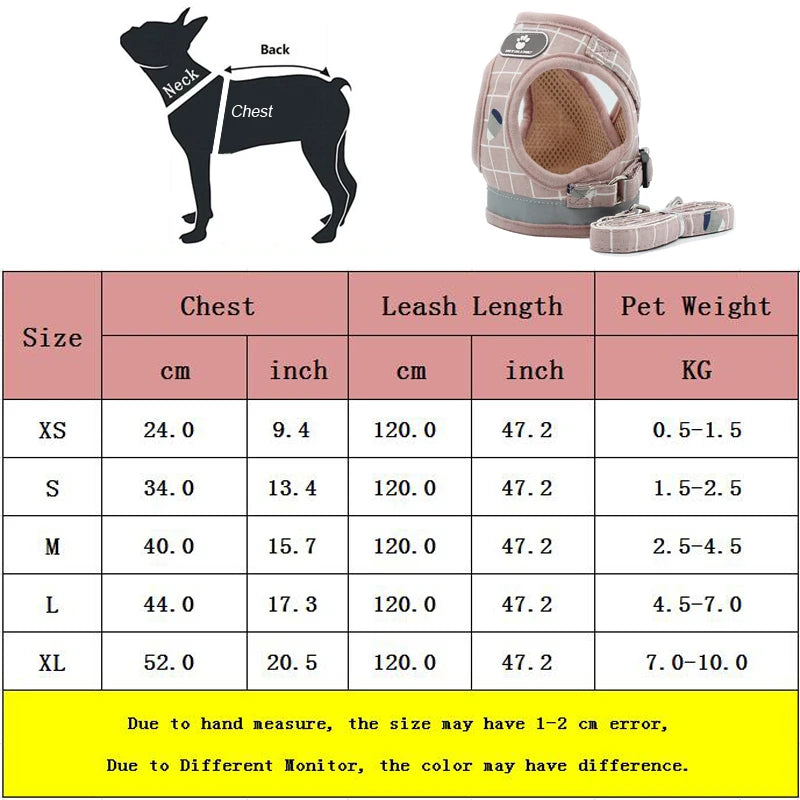 Petspuff Check Mesh Harness & Lead Set – Reflective Breathable Vest | Small Dogs, Puppies & Cats