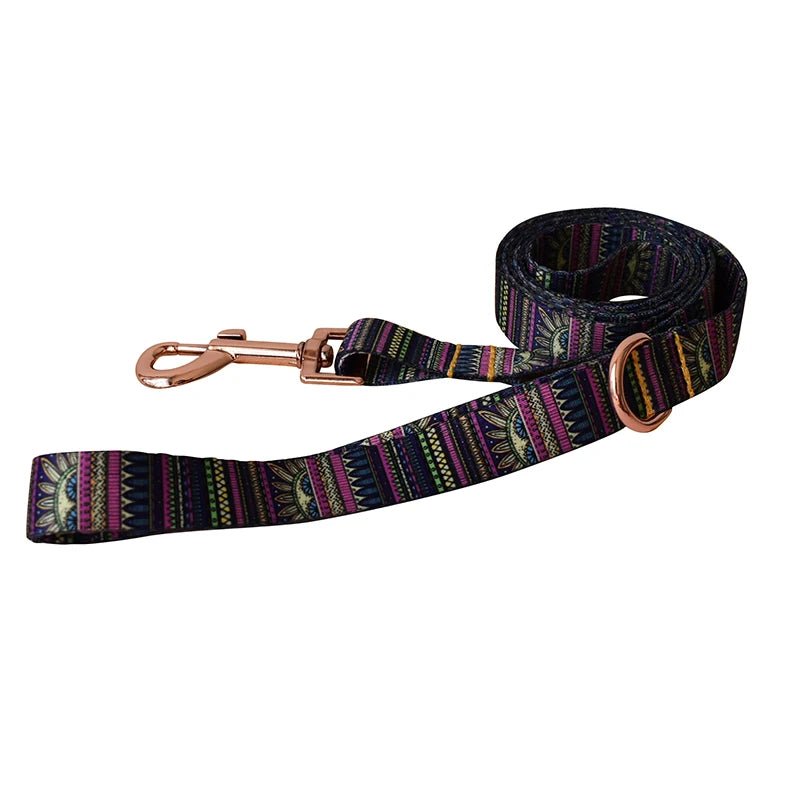 Petspuff Personalised Boho Print Dog Collar & Lead Set – Engraved Name Tag | 6 Designs, S–XL - Petspuff
