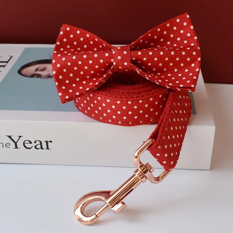 Petspuff Red Polka Dot Bow Tie Dog Collar & Lead – Adjustable Cotton Collar | S–XL