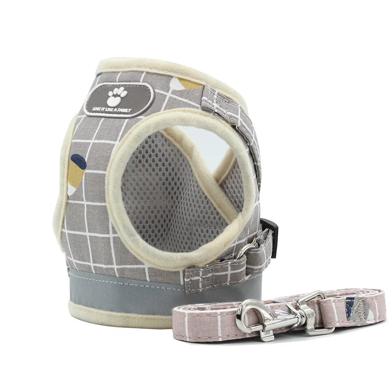 Petspuff Check Mesh Harness & Lead Set – Reflective Breathable Vest | Small Dogs, Puppies & Cats