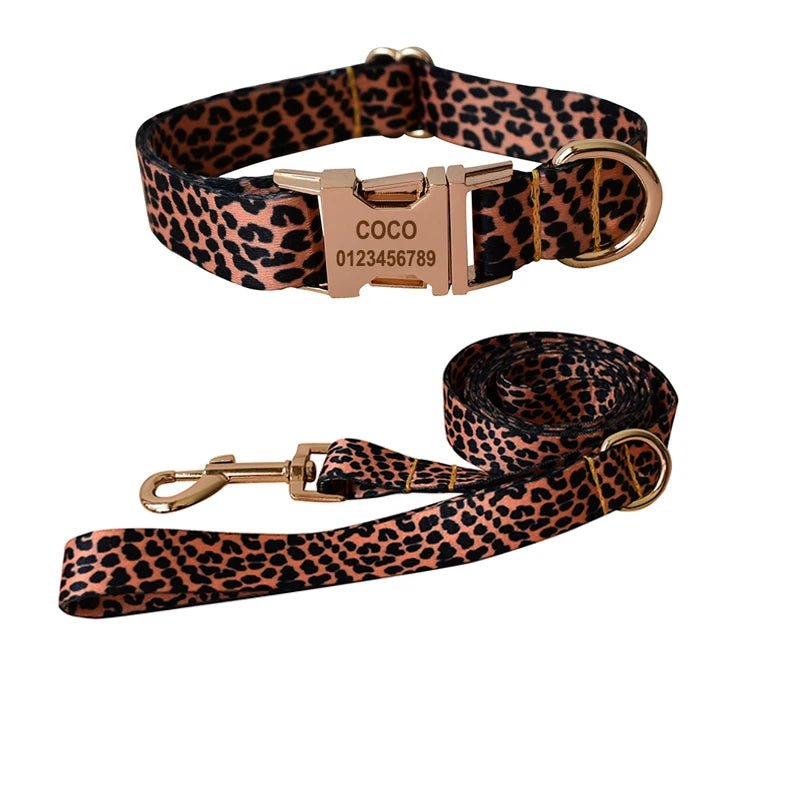Petspuff Personalised Boho Print Dog Collar & Lead Set – Engraved Name Tag | 6 Designs, S–XL - Petspuff
