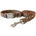 Petspuff Personalised Leopard Print Bow Tie Dog Collar & Lead – Engraved Name Tag | S–XL