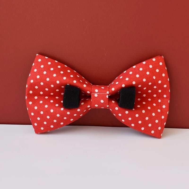 Petspuff Red Polka Dot Bow Tie Dog Collar & Lead – Adjustable Cotton Collar | S–XL