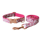 Petspuff Personalised Floral Bow Tie Dog Collar & 1.5m Lead – Metal Buckle, Engraved Name Tag - Petspuff