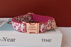Petspuff Personalised Floral Bow Tie Dog Collar & 1.5m Lead – Metal Buckle, Engraved Name Tag - Petspuff