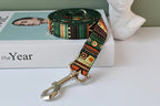 Petspuff Personalised Boho Print Dog Collar & Lead with Bow – Free Engraved Name Tag | Large Breeds