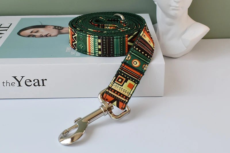 Petspuff Personalised Boho Print Dog Collar & Lead with Bow – Free Engraved Name Tag | Large Breeds