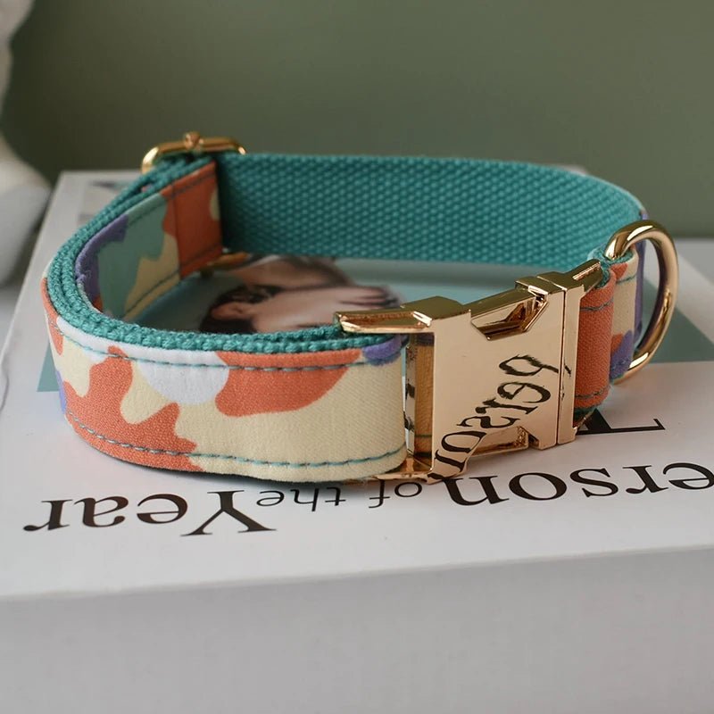 Petspuff Personalised Camo Dog Collar & Lead with Bow Tie – Metal Buckle, Engraved Name Tag | Medium & Big Dogs