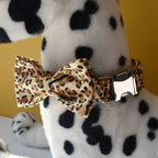 Petspuff Personalised Leopard Print Bow Tie Dog Collar & Lead – Engraved Name Tag | S–XL