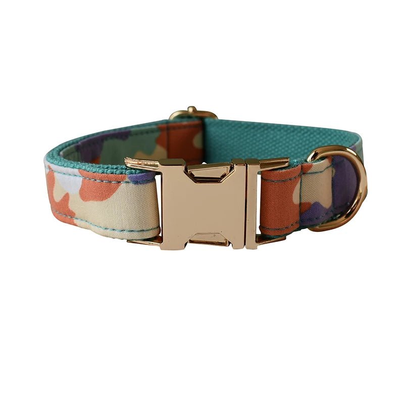 Petspuff Personalised Camo Dog Collar & Lead with Bow Tie – Metal Buckle, Engraved Name Tag | Medium & Big Dogs