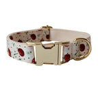 Petspuff Personalised Fruit Print Dog Collar & Lead with Bow Tie – Engraved Name Tag | S–XL