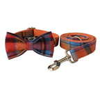 Petspuff Personalised Check Dog Collar & Lead with Bow – Engraved Name Tag | S–XL
