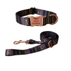 Petspuff Personalised Boho Print Dog Collar & Lead Set – Engraved Name Tag | 6 Designs, S–XL - Petspuff