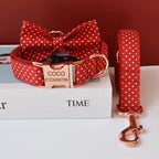 Petspuff Red Polka Dot Bow Tie Dog Collar & Lead – Adjustable Cotton Collar | S–XL