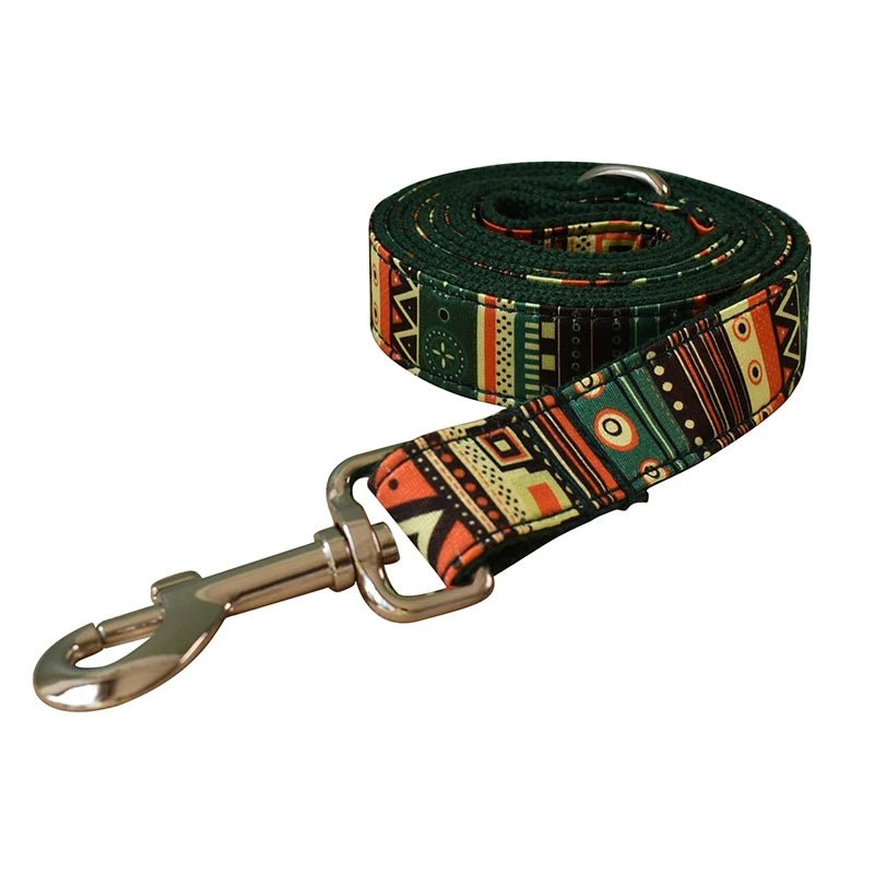 Petspuff Personalised Boho Print Dog Collar & Lead with Bow – Free Engraved Name Tag | Large Breeds