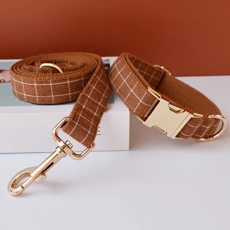 Petspuff Personalised Plaid Print Dog Collar & Lead – Engraved Name Tag | 3 Colours, S–XL