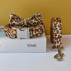 Petspuff Personalised Leopard Print Bow Tie Dog Collar & Lead – Engraved Name Tag | S–XL