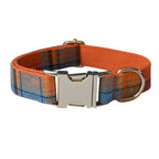 Petspuff Personalised Check Dog Collar & Lead with Bow – Engraved Name Tag | S–XL