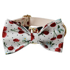 Petspuff Personalised Fruit Print Dog Collar & Lead with Bow Tie – Engraved Name Tag | S–XL