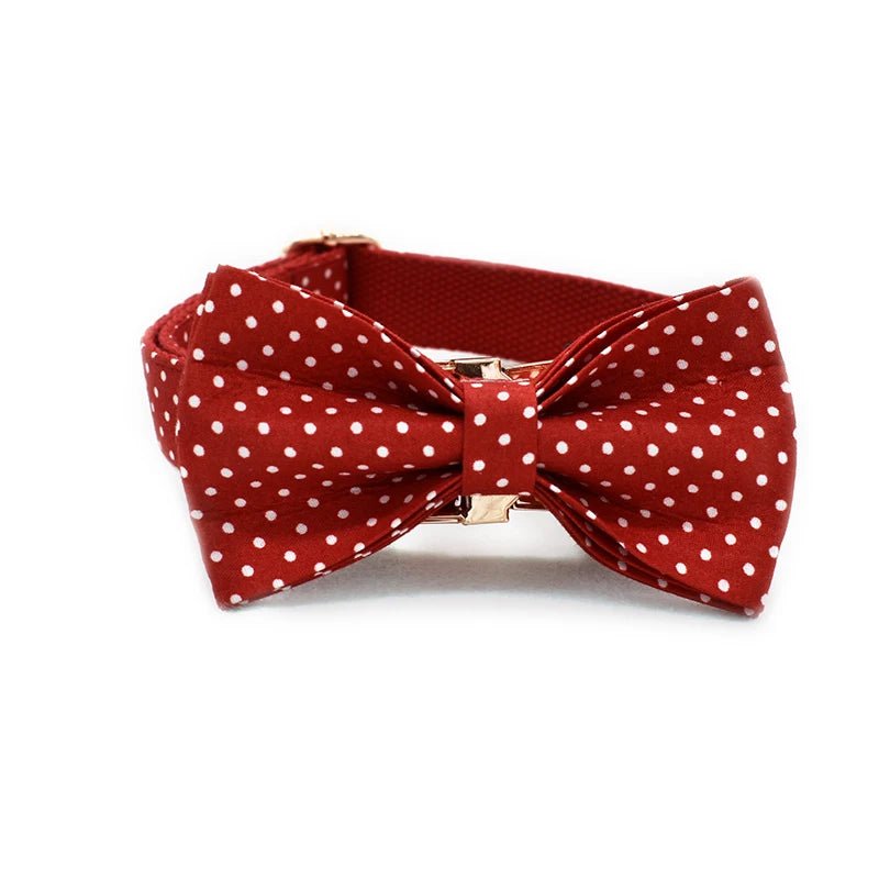 Petspuff Red Polka Dot Bow Tie Dog Collar & Lead – Adjustable Cotton Collar | S–XL