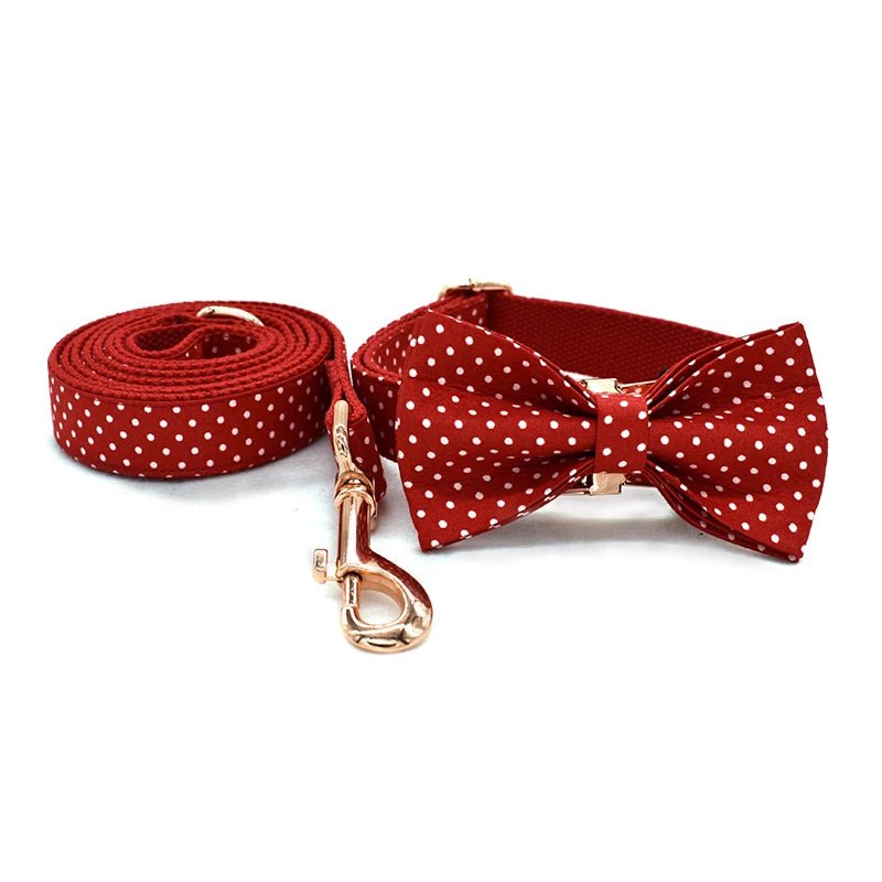 Petspuff Red Polka Dot Bow Tie Dog Collar & Lead – Adjustable Cotton Collar | S–XL
