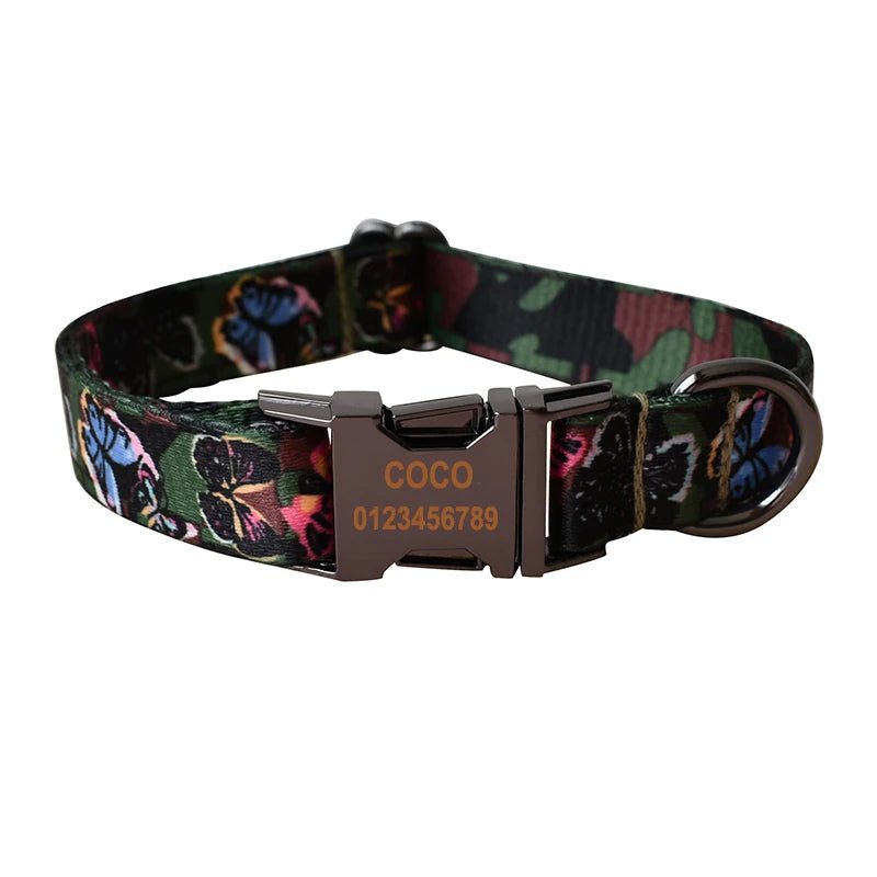 Petspuff Personalised Boho Print Dog Collar & Lead Set – Engraved Name Tag | 6 Designs, S–XL - Petspuff