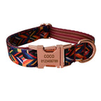 Petspuff Personalised Boho Print Dog Collar & Lead Set – Engraved Name Tag | 6 Designs, S–XL - Petspuff