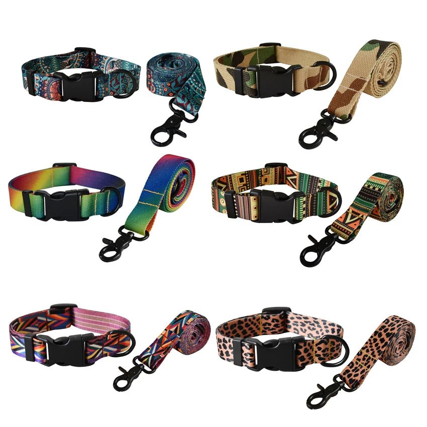 Petspuff Printed Nylon Dog Collar & Lead Set with Quick-Release Buckle – 15 Designs | S–XL