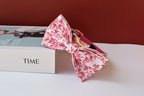 Petspuff Personalised Floral Bow Tie Dog Collar & 1.5m Lead – Metal Buckle, Engraved Name Tag - Petspuff