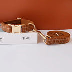 Petspuff Personalised Plaid Print Dog Collar & Lead – Engraved Name Tag | 3 Colours, S–XL